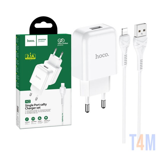 Hoco Charger Set N2 Vigour (EU) with USB to iPhone Cable 1m White